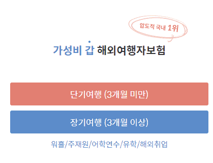 여행 기간별 보험 타입 선택 화면