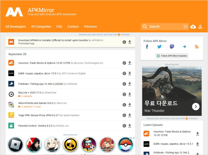 APKMirror 정품 APK 미러 사이트 화면