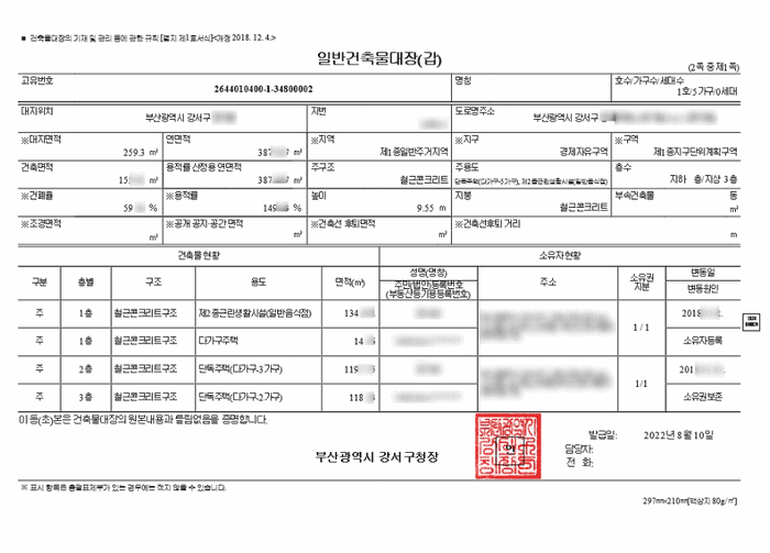 건축물대장 서류 양식과 기재 항목